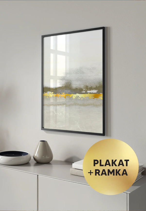 Plakat Kremowa Abstrakcyjna Linia Środkowy + Czarna Ramka 50x70cm